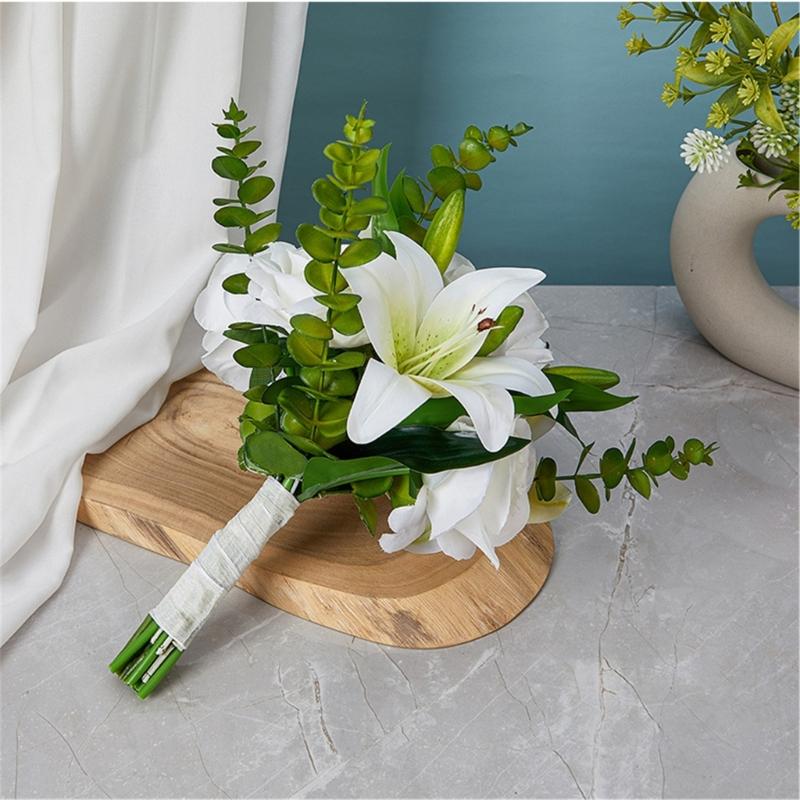 Elegant Flower Bouquet Faux Silky Flowers Stylish White Realistic Rose and Calla Flower Bouquet Set for Event