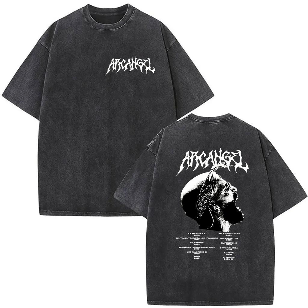 Rapper Arcangel La 8va Maravilla Album 2026 Vintage Washed T Shirts Men's Hip Hop Fashion Loose Clothing Short Sleeve T-shirt