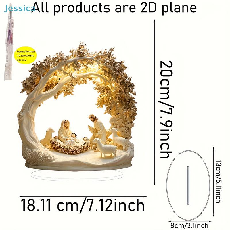 Nativity Scene Table Decor-Holy Family Jesus Birth Figurine with Tree Arch & Sheep,Christian Christmas DecorGift