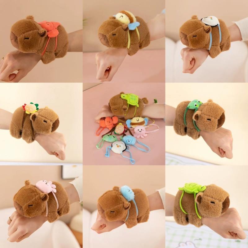 Pulsera de peluche con forma de carpincho, adorable animal de peluche, con forma de carpincho kawaii, ideal como anillo de mano para niños, juguetes divertidos.