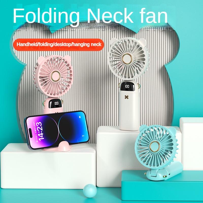 Handheld Fan Mini Foldable Portable Neck Hanging Fans 5 Speed USB Rechargeable 3000mAh Fan with Phone Stand and Display Screen