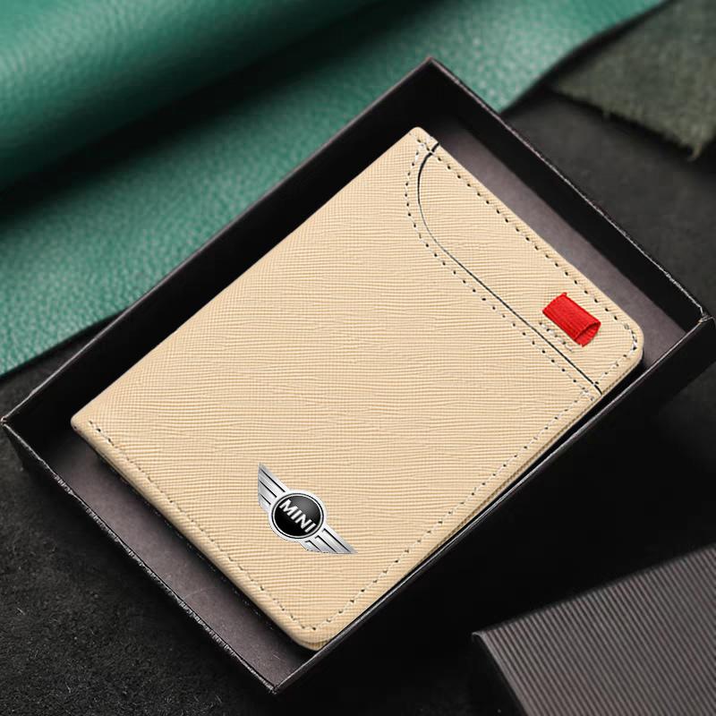 BJRT1 Vintage Car Metal Logo Leather Wallet Credit Card Holder For BMW Mini Cooper R50 R53 R55 R56 R60 R61 F54 F55 F56 F60 Accessories