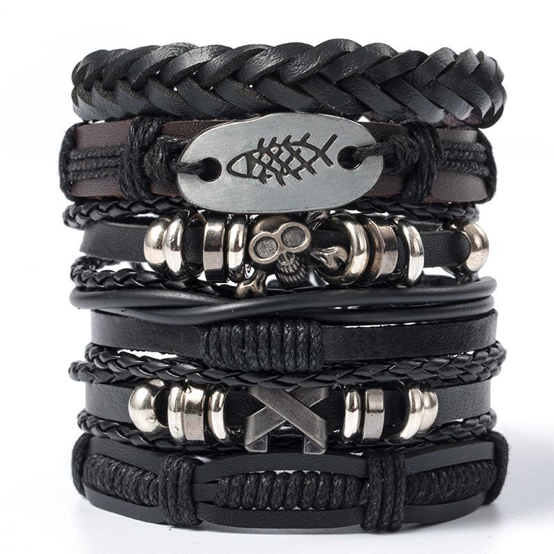 Men's Retro Multi-Layer Handmade Leather Bracelet Set