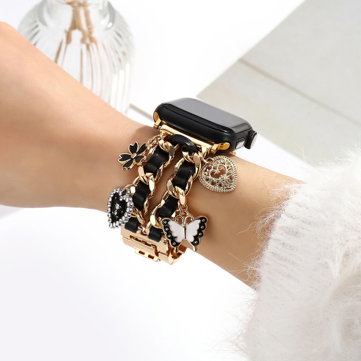 

Элегантный браслет из нержавеющей стали Для ремешка Apple Watch Женский Серия S11/10/8/7/6/4/5/9 40мм 41мм 38мм 42мм 44мм 45мм 46мм Ремешок 38mm40mm41mm чёрный