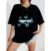 White Oversized T Shirt With Blue Butterfly Print And Todo Giant Text For Casual Wear