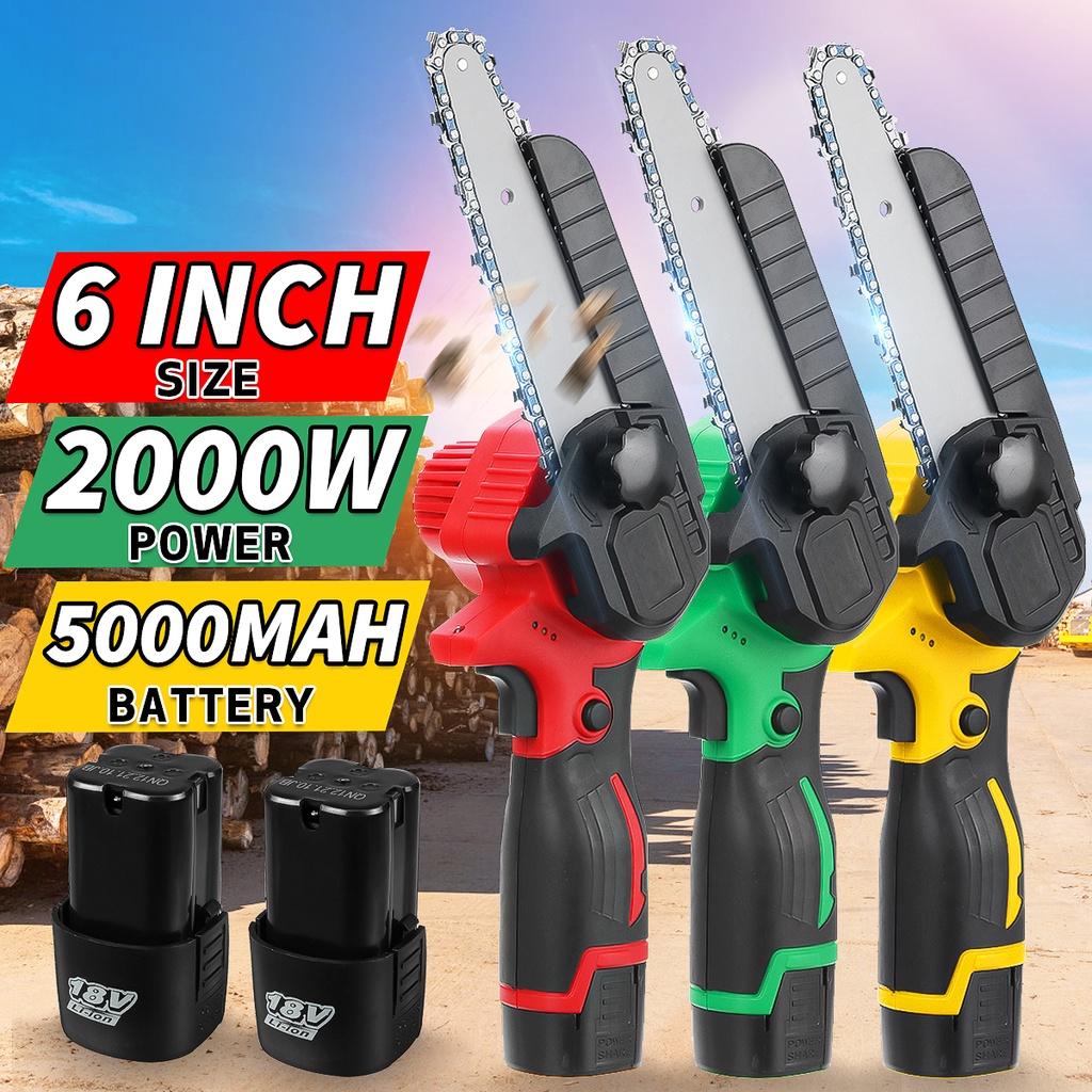 

6-дюймовая новая аккумуляторная мини-электропила высокой мощности для сада, валки деревьев, резки древесины, подходит для аккумулятора 18 В 1*Battery зелёный