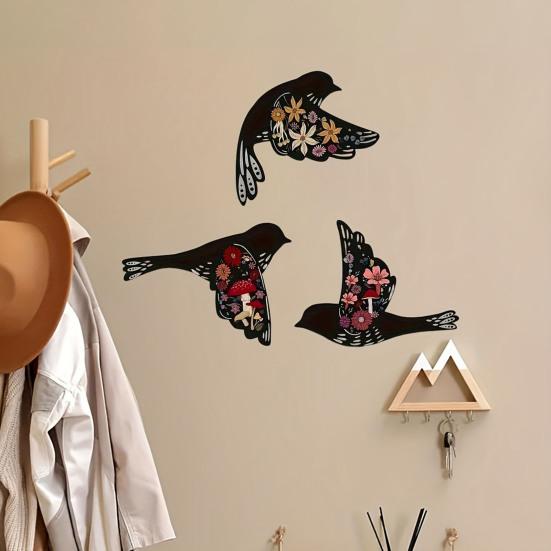 5 Pcs Wooden Flying Bird Wall Art Rustic Scandinavian Style Birds Wall Hanging Decor for Living Room Bedroom Kitchen Office Decor