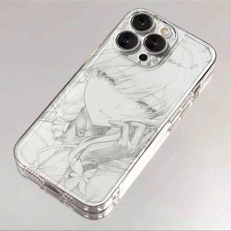 Anime Girl Pencil Sketch Clear  Phone Case for iPhone 17 16 15 14 13 12 11 16E Series Pro Max Plus Double Layer Protection