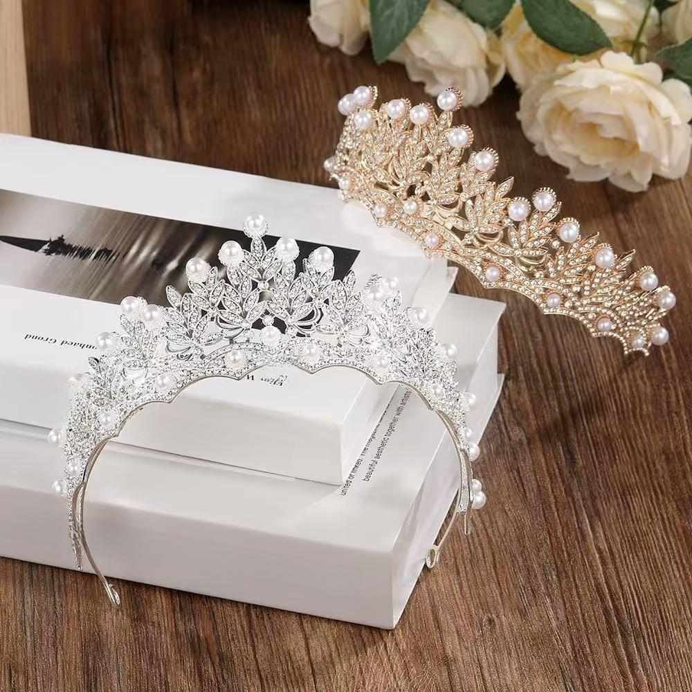 Silver Bride Crown Gold Pearl Tiaras Temperament Rhinestone Tiara  Princess
