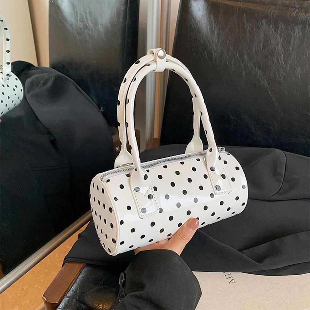 Women Polka Dot Shoulder Bag Adjustable Strap Dots Print Handbag Zipper Closure Crossbody Bag