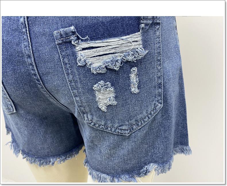 2024 European & American Style Handmade Distressed Fringed Denim Shorts for Women
