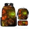 Halloween Backpack Pumpkin Ghost 3-Piece Set Schoolbag Kids Shoulder Bag Cute Bookbag for Boys Girls