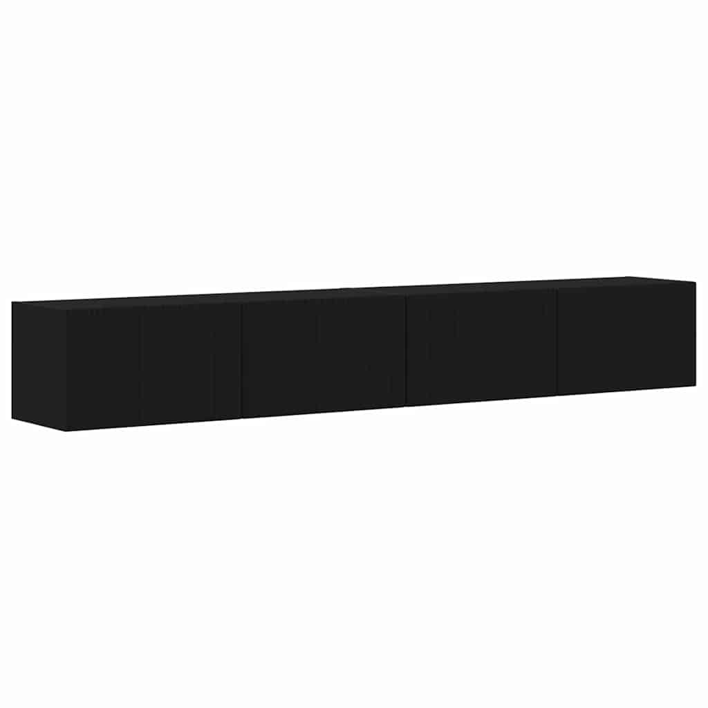 TV Wall Cabinet 2 Pcs Black Engineered Wood
