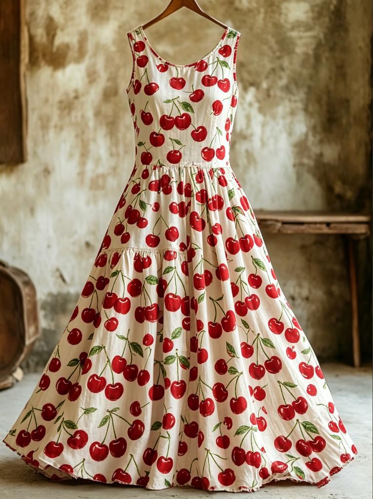 Retro Floral Embroidery Sleeveless Layered Cotton and Linen Dress Women's Mori Long Dress