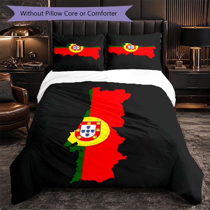 Portugal Nationalmannschaft 3-teiliges Bettwäsche-Set Weiches Bettbezug-Set mit Kissenbezügen Bedrucktes Schlafzimmer-Deko-Set für Zuhause