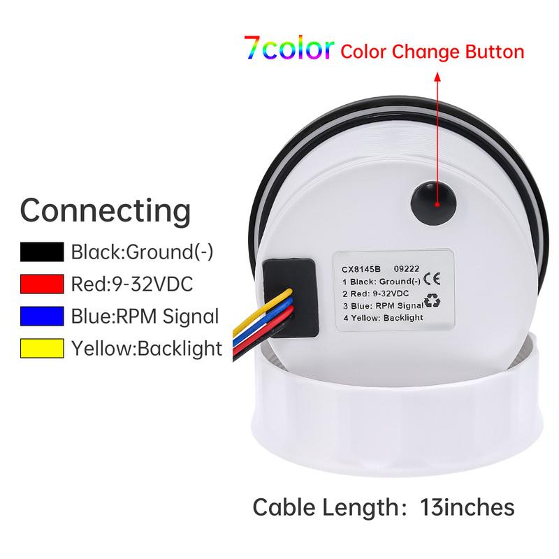 3000/4000/6000/7000/8000 RPM 85mm Tachometer with 7 Color Backlight for 1-10 Cylinder Petrol Diesel Car Boat Tacho Gauge