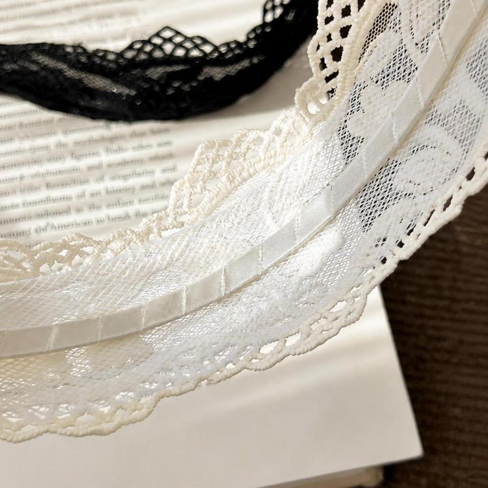 Wide Side French Lace Headband Sweet Hollowed-out Flower Hair Hoop  For Women Girls