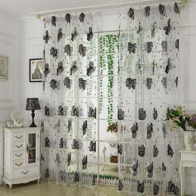1PC Tenda per finestra trasparente Tenda Floreale Tenda in tulle Tende Decorazione in poliestere Bianco corto