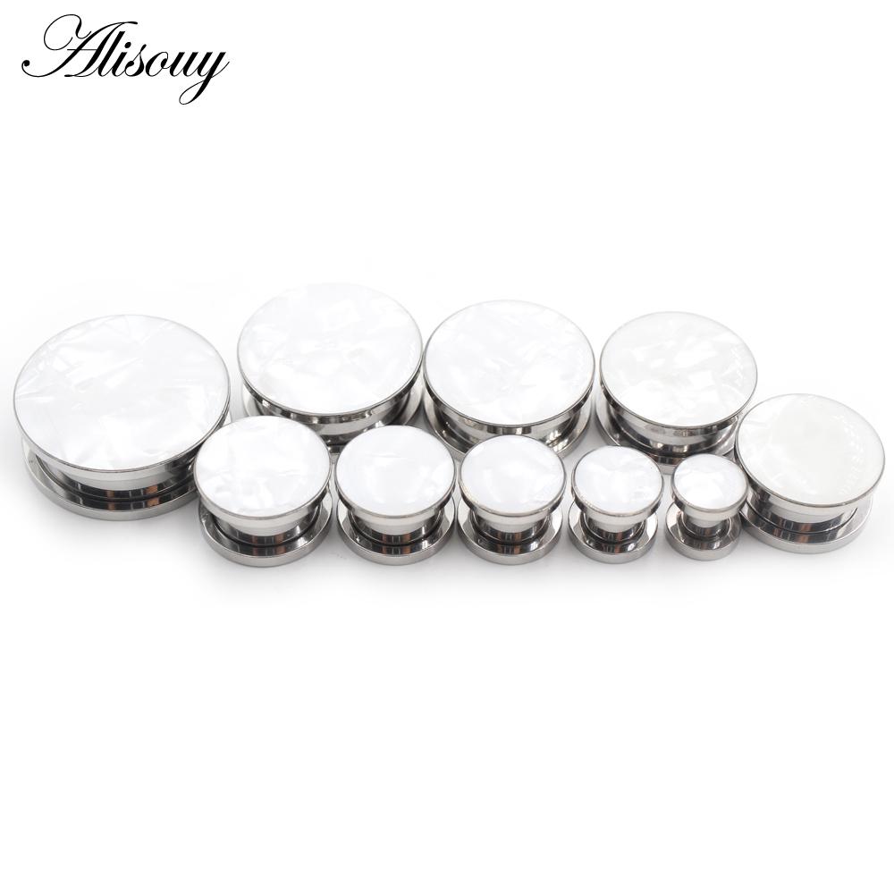 Alisouy 2pc Ear Gauges Ear Tunnels Plugs Piercing Sea Shell Aço Inoxidável Parafuso Expansor Maca Corpo Jóias Brincos Presente