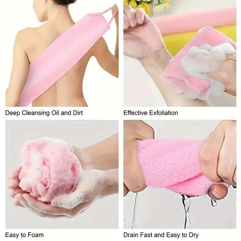Exfoliating Back Scrub Towel Double-Sided High Elasticity Exfoliator Body Scrub Towels Bathing Massage Wash Brush Bath Tools