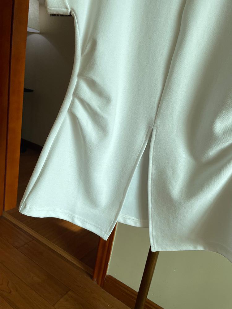 Waist-Hugging Batwing Sleeve Side Slit T-Shirt - Trendy Short Sleeve Top