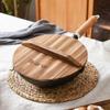 ZISIZ Cast Iron Wok with Wooden Handle
