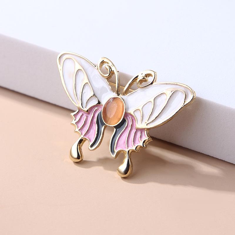 Oliedruppelend Insect Dier Mode Verfijnd Kattenoog Steen Vlinder Anti-reis Broche Speld Vrouwelijke Accessoires Broche Sieraden