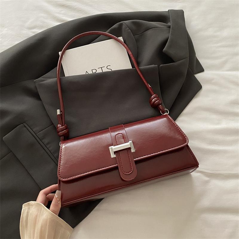French Chic Faux Leather Baguette Bag Trendy Shoulder Armpit Crossbody Purse