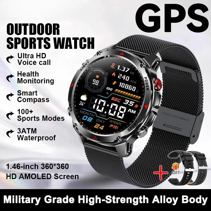 New Military Outdoor GPS Positioning SmartWatch Men Run RIDE Fitness GPS Tracer 10ATM/IP69 Compass HD call Sports Watch bracelet