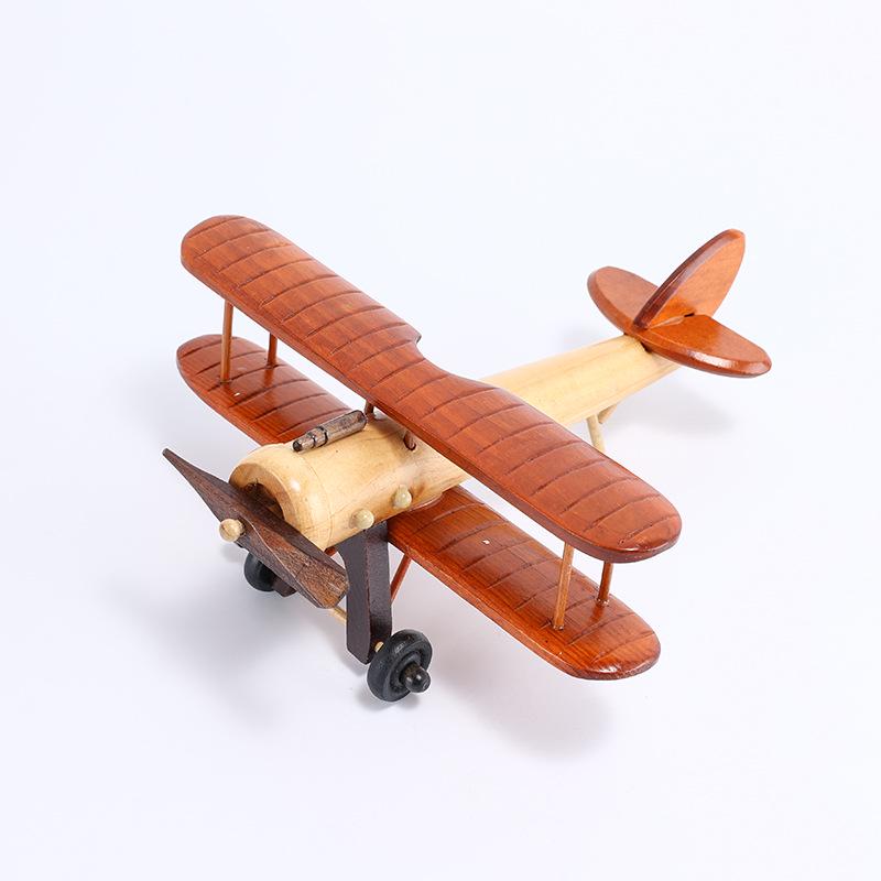 Retro Wooden Airplane Model Ornament - Handcrafted Desktop Decoration