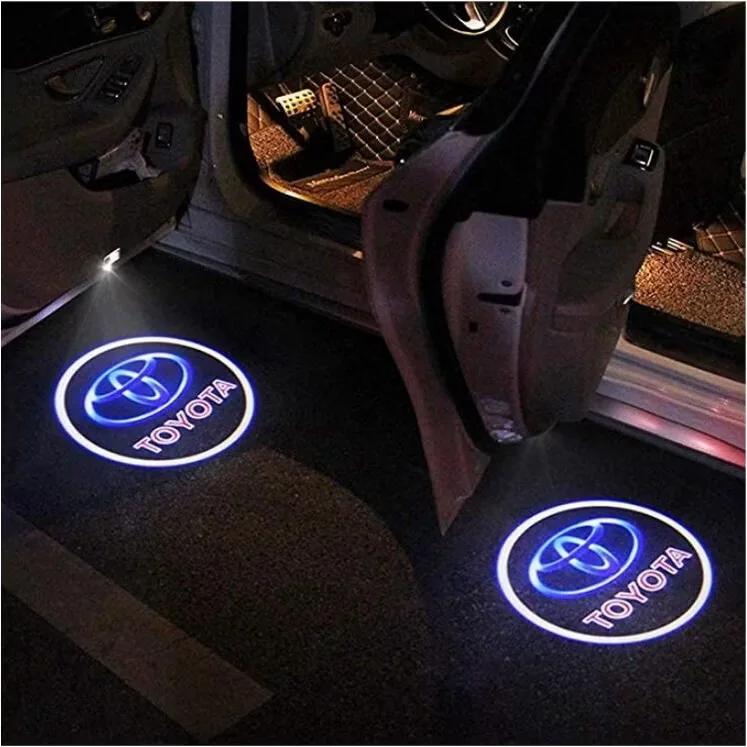 2PCS LED door Logo welcome Lamp light For Toyota Camry Highlander Land Cruiser Prado Avalon Reiz Rav4 Crown CHR Prius accessory