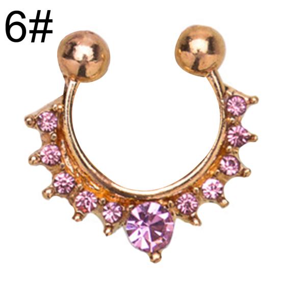 Fashion Women Rhinestone Inlaid Nose Ring Clip Hoop Piercing Body Jewelries