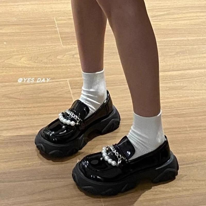 Fashion Women's Shoes Solid Color Beaded Versatile Square Heel Temperament Spring and Autumn Women's Shoes Zapatos Mujer