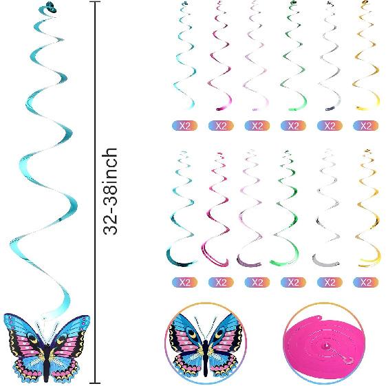 36 Pcs Butterfly Party Decoration Hanging Swirl Streamer Hanging Ceiling Large Paper Butterfly Decoration for Spring Summer Wedding Home Garden Girl