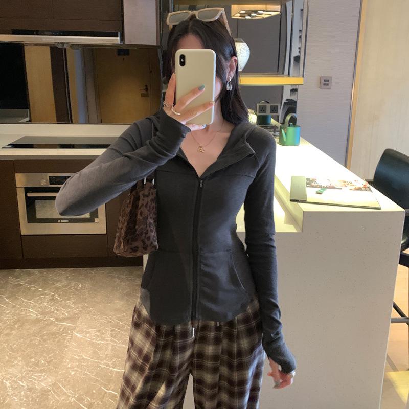 

Khaki Hooded Cardigan Sweatshirt - Autumn/Winter 2026 Petite Slimming Jacket for Women Medium темно-сірий