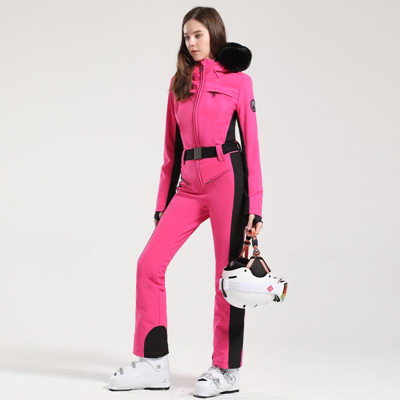 Women's Slim-Fit Windproof Double-Board Ski Suit: Thickened, Warm, Waterproof, and One-Piece Design for Outdoor Sports.