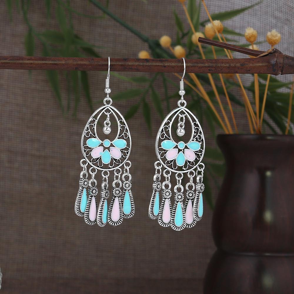Orecchini Etnici Bohemien Ovali con Nappe e Perline