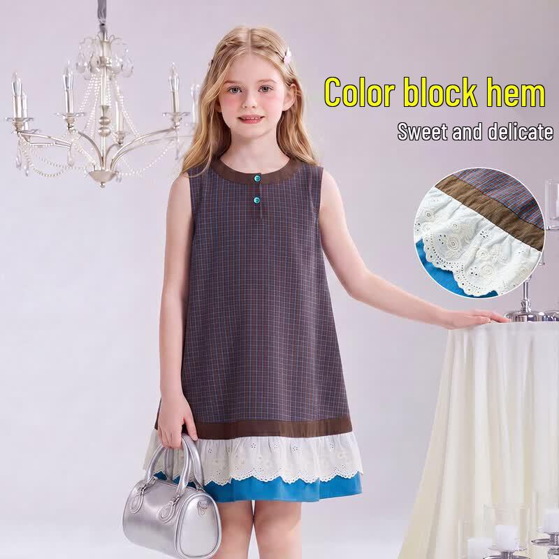 ASK JUNIOR Girls' Summer Plaid Sleeveless A-line Dress