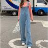 Women's Mid Rise Wide Leg Denim Overalls Loose Fit Simple Commuter Jumpsuit
