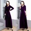 2025 Gold Velvet Long Slim Dress with Long Sleeves - Plus Size Women's Spring/Autumn Fashion