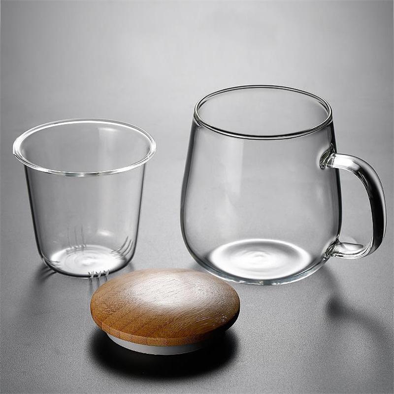 Creative Glass Tea Infuser Cup With Filter Transparent Flower Teacup Handle Bamboo Lid Heat-resistant Fruit Tea Mug Drinkware