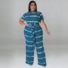 MY988 Plus Size Womens Knit 2-Piece Set With Ribbed Crew Neck Adjustable Tie Detail Casual Outfit In Multiple Colors