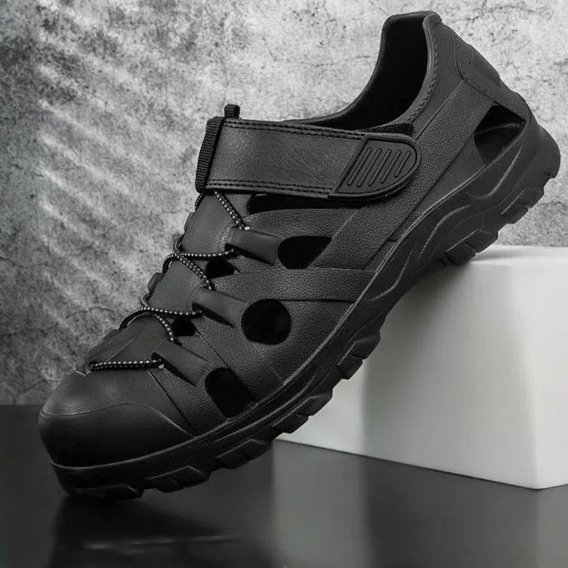 WTEMPO Herren Sommer Watsandalen Sommer Aushöhlen Einfarbig Bindung Weiche Sohle Atmungsaktiv Deodorant Rutschfest Wasserdicht Lässige Sport-Strandschuhe