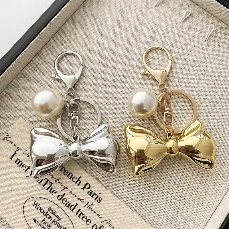 Y2K Große Perle Schleife Schlüsselanhänger Schlüsselring Für Frauen Mädchen Freundschaftsgeschenk Auto Handtasche Dekoration Handgemachter Schmuck