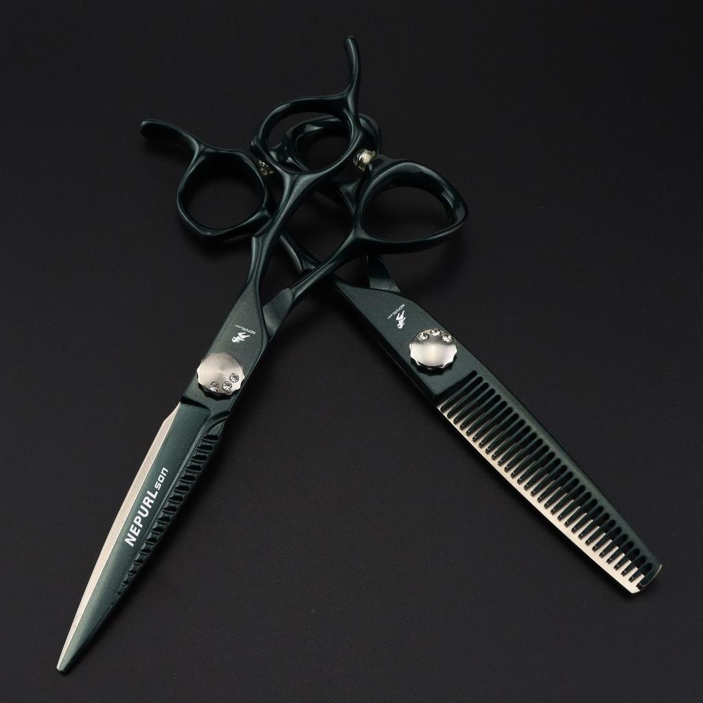 6.0 Inch Green Paint, Neptune Hair Scissors Straight Cutting Teeth Scissors Thin Cutting Hair Salon Special Foreign Trade Explosion
