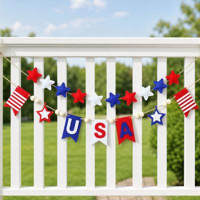 Patriotic Garland Banner for 4th of July Decorations, Red White Blue Hanging Banner Bunting for Memorial Day, Veterans Day, Independence Day Party