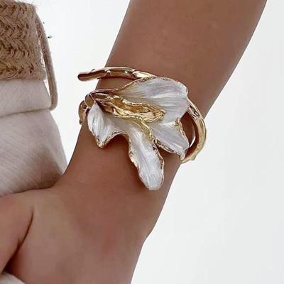 2025 Luxury Iris Leaf White Enamel Cuff Bracelet for Women