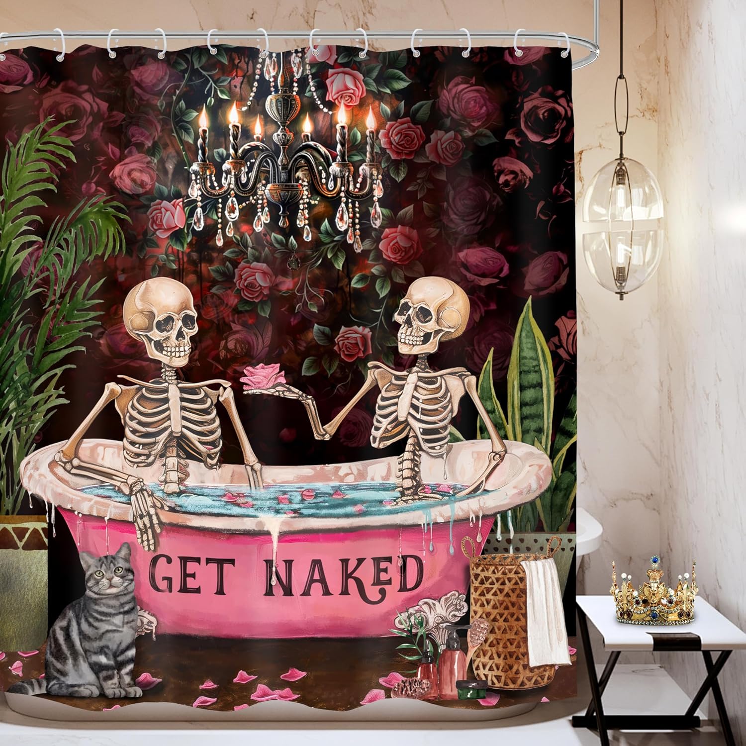

Skull Shower Curtain Funny Skeleton Retro Cowgirl Texas Howdy Funky Groovy Wild West Desert Gothic Cool Mountain Cactus W60H190(CM)-1 Pcs