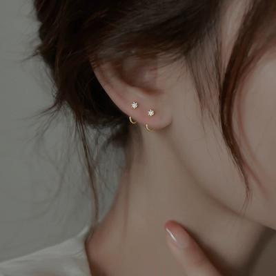 S925 Sterling Silver Stud Earrings Women's Sleeping No Need To Take Off Ear-Caring Earrings Everyday Joker Diamond-Embedded Commuter Earrings
