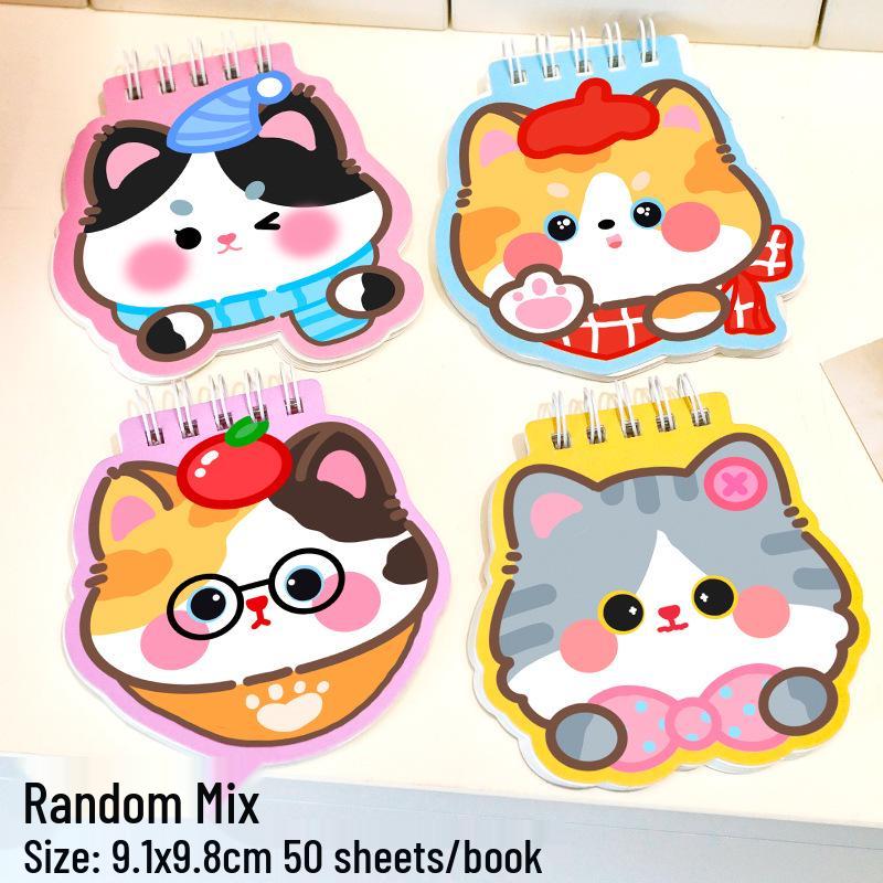 Cute Cat Spiral Notebook - Irregular Flip-Up Notepad, Girly Heart Design, Mini Portable Size